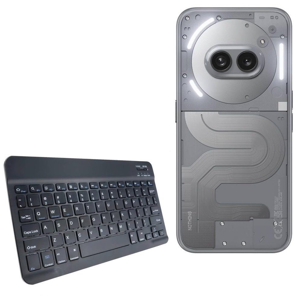 BoxWave Keyboard Compatible with Nothing Phone (2a) Plus - SlimKeys Bluetooth Keyboard, Portable Thin with Chiclet-Style Keys - Jet Black