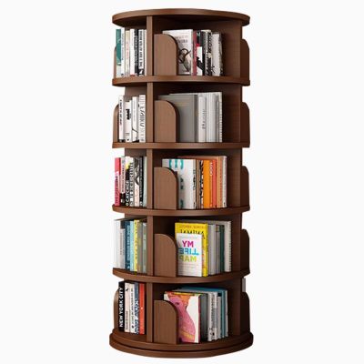 360 Rotating Bookshelf Wooden Floor Standing Multi-Tier Bookshelf Wide Base Strong Load-Bearing Capacity no wobbling in use Plenty of Storage Space(Walnut Colored)
