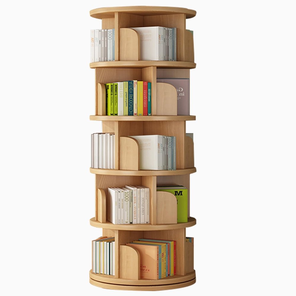 5-Shelf Rotating Bookshelf Multi-Functional Household Children's Study Bookshelf Multi-Tier Floor Standing Bookshelf Load-Bearing Stability Smooth Polished Edges Safe to use