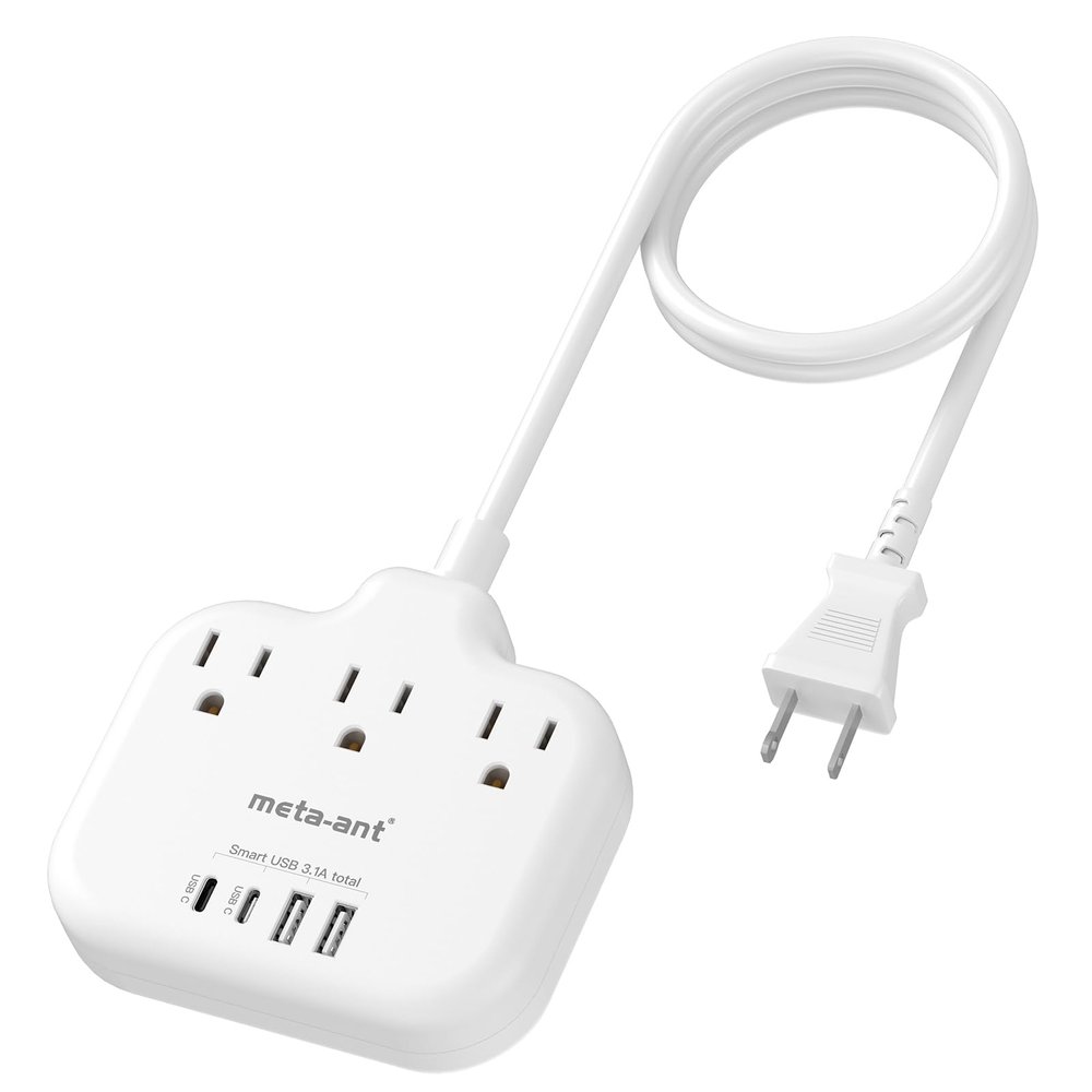 2 Prong Power Strip with USB C, meta-ant 2 Prong to 3 Prong Outlet Adapter, Two Prong Power Strip with 3 Outlets & 4 USB(2 USB-C), 4ft Extension Cord 2 Prong Outlet, Polarized, for Old House, White