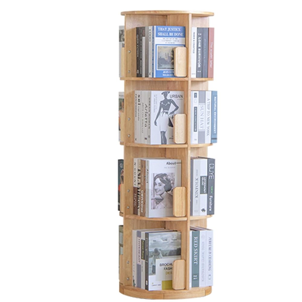 All Solid Wood Rotating Bookcase Floor Standing Multi-Tier Shelf Smooth Polished Edges Thick Base Safe to use Suitable for a Wide Range of Applications(Wood Colour,138 * 45cm)