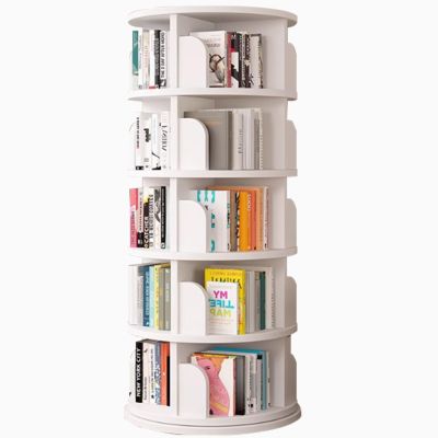 360 Rotating Bookshelf Wooden Floor Standing Multi-Tier Bookshelf Wide Base Strong Load-Bearing Capacity no wobbling in use Plenty of Storage Space(White)
