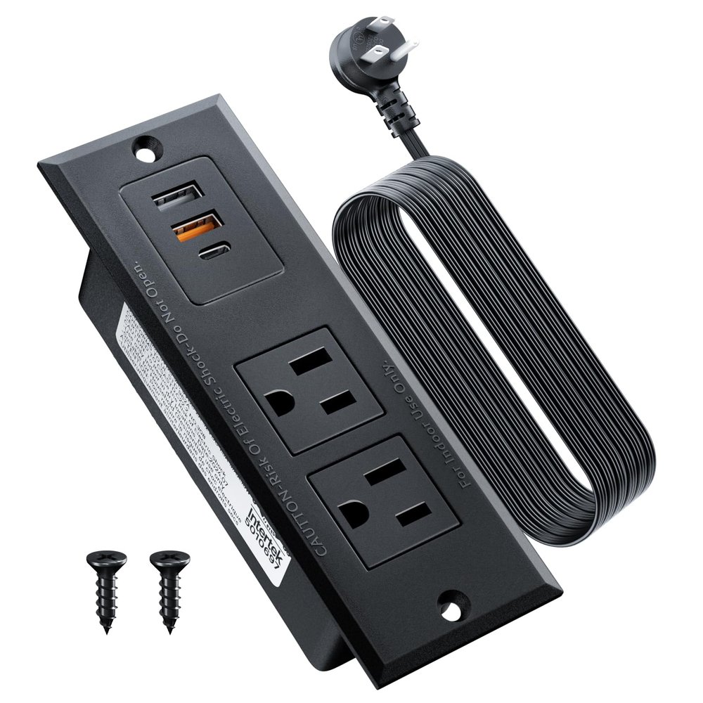 DOACE Recessed Power Strip with USB C Fast Charging Conference Recessed Outlet,Space-Saver for Furniture Side Table,2 AC Outlets,3 USB Ports,6ft Cord, for Home