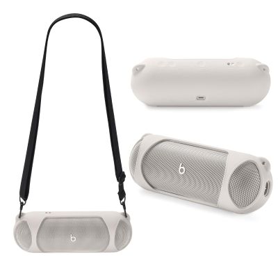 Silicone Case Cover Compatible with Beats Pill (2024 Release) Wireless Bluetooth Speaker, Travel Protective Carrying Case with Shoulder Strap for Beats Pill Bluetooth Speaker (Cream White)