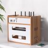YUXING1205 Cable Management Box Wireless WiFi Router Storage Box Light cat Set-top Box Wooden TV Cabinet Placement Object Rack Artifact Plug-in Wire Cable Management Organiser Box(B) view 4