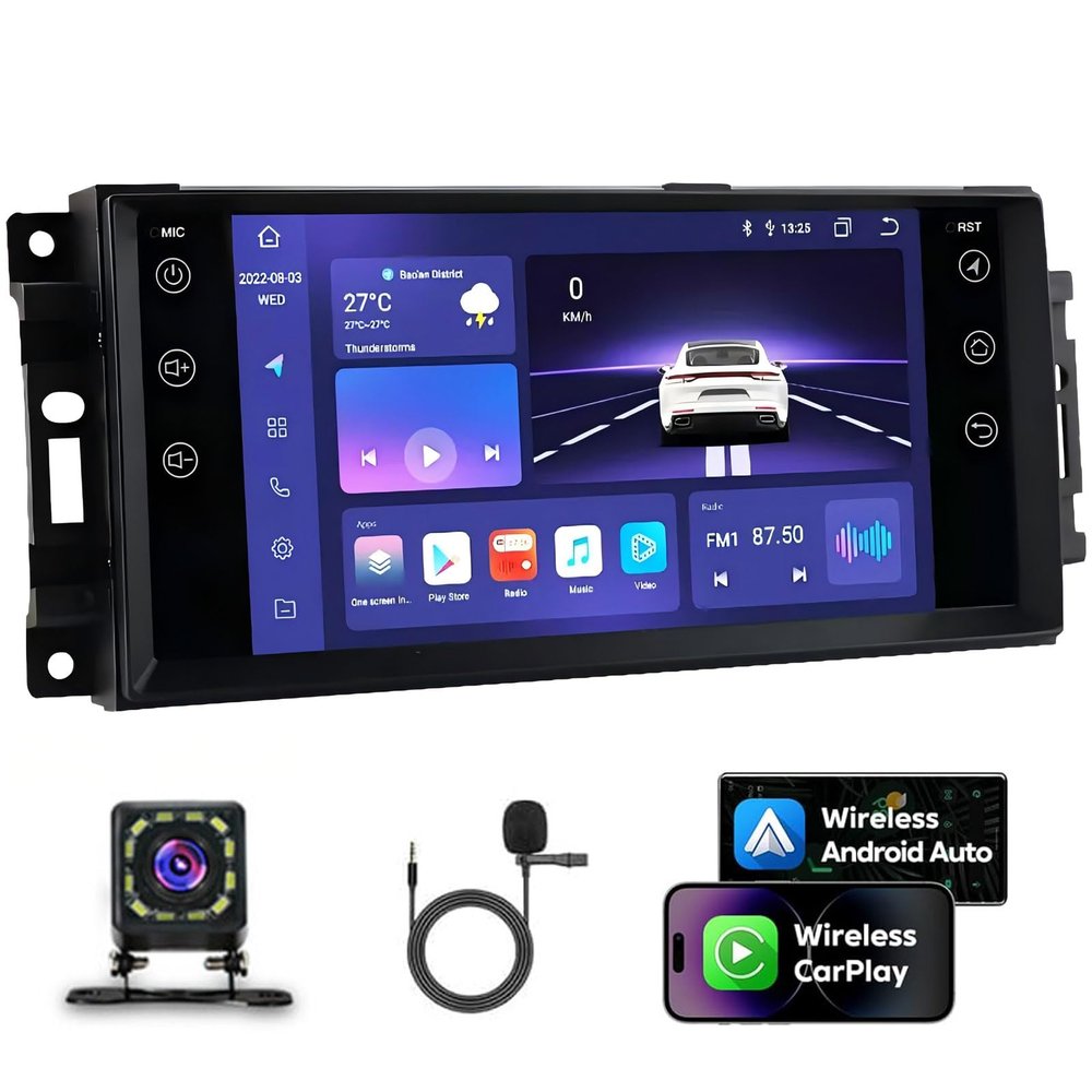 Alikali 7" Android 13 Car Stereo w/Wireless Carplay Android Auto fit for Jeep Wrangler JK 2007 2009 2010 2011 2012 2013 2014 2015 2016 2017 Car Audio Receiver w/WiFi GPS Bluetooth/FM/DSP/AHD Mic