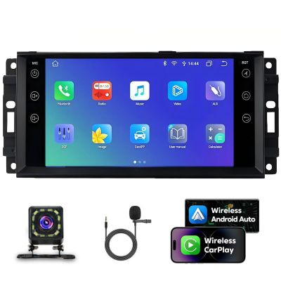 Alikali 7" Android 13 Car Stereo w/Wireless Carplay Android Auto fit for Jeep Grand Cherokee 2005 2006 2007 2008 2009 2010 Double Din Car Audio Receiver w/WiFi GPS Bluetooth/FM/DSP/AHD Mic - 1+16G