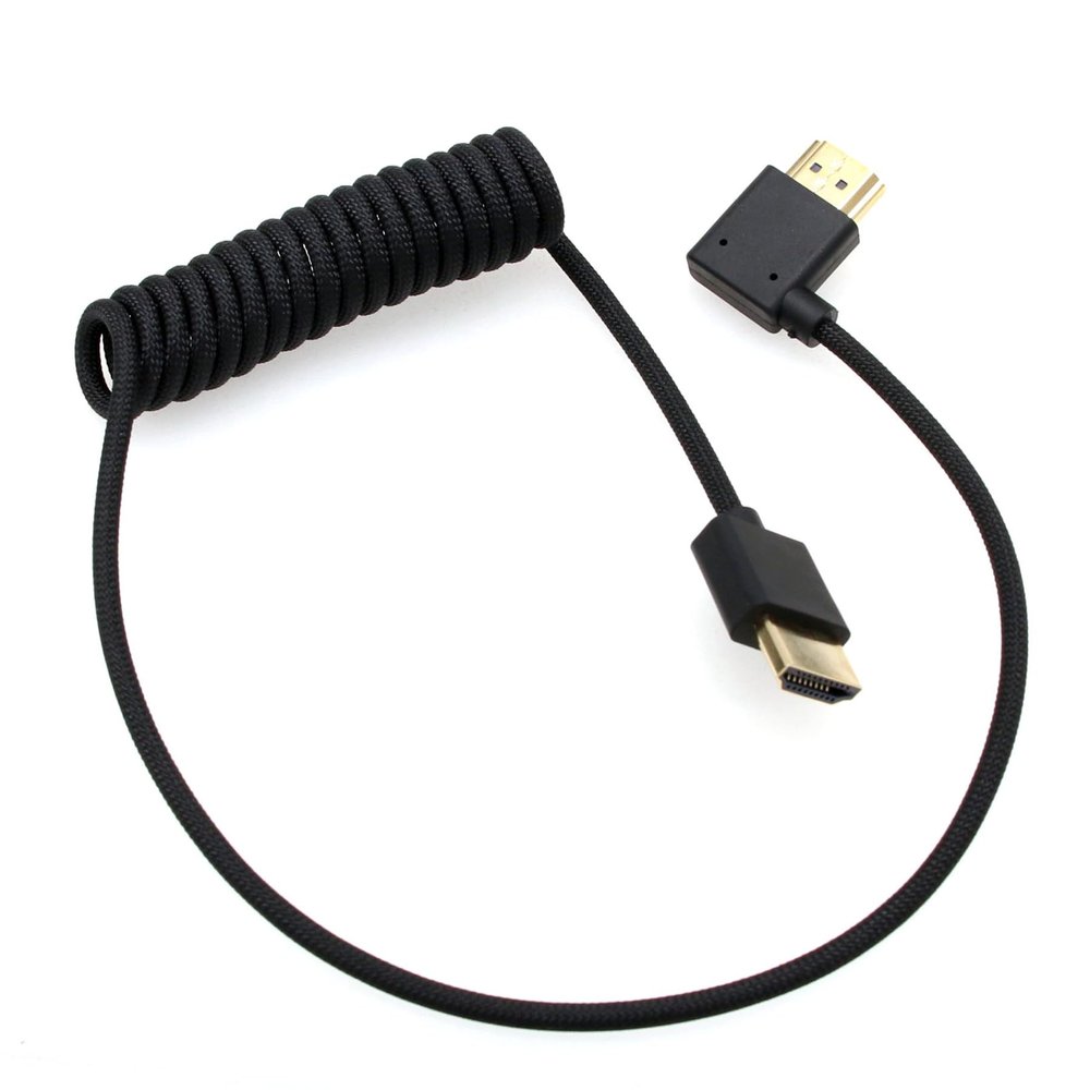 HangTon HDMI 8K 4K 60p Cable for ATOMOS Ninja V SmallHD Ultra Sony Venice Z190 Canon XF705 Lumix S5II X G9 Z8 Camera Portkeys Teradek, Left Angle Type A HDMI 2.1 Braided Coiled 50cm
