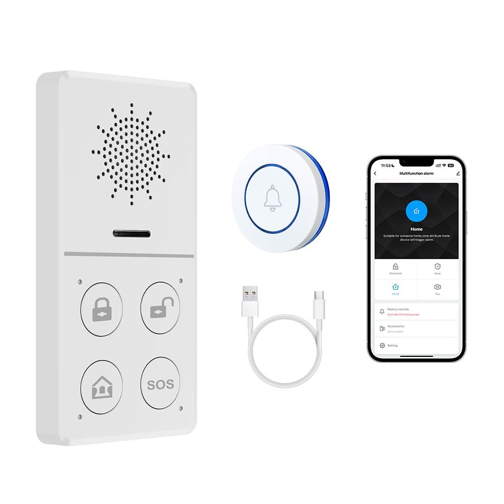 IHSENO WiFi Home Security Alarm System - 130DB Smart Kit, Door Sensor Human Sensor SOS Button Doorbell Remote Controller Work with Alarm Host Via Alexa and Google Assistant (Doorbell Kit)