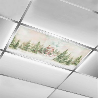 1 PCS Fluorescent Light Covers - Merry Christmas Candy House Pine Tree Magnetic Light Filters for Ceiling Lights,Watercolor Winter Snow Scene Light Shade Panel for Office Classroom Home,4 x 2 Feet