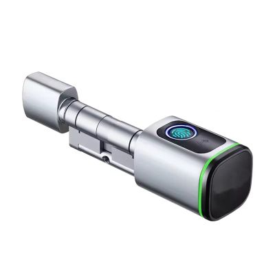 QDVOPHZA European Tuya APP Remote Keyless Fingerprint Replacement Wireless Smart Cylinder Door Lock(Tuya Silver)