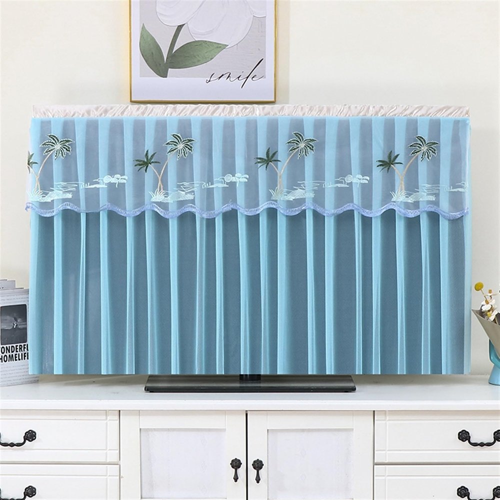 TTOBHF Tv Covers Dust Cover Lace, Universal Painting Tv Screen Protectors, Tv Enclosure for Moving, Decoration Televisions Dustproof Cabinet(65inch,Blue B)