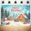 10X10ft Christmas Gingerbread House Photo Backdrop Photography Background, Blue Xmas Winter Pine Trees Snowman Backdrops Photo Booth Prop Decorations Wall Decor Banner Tablecloth view 2