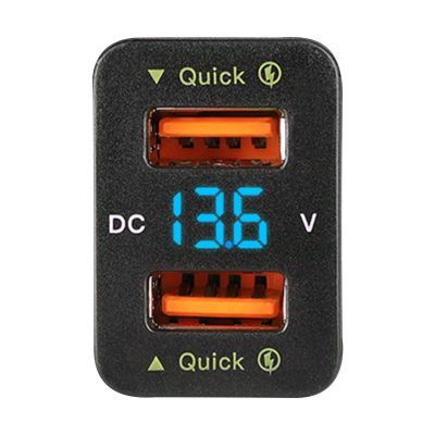 Car USB Change Adapt QC3.0 Fast Charger 12V Dual USB Phone Socket Voltage Display for Toyota, Blue