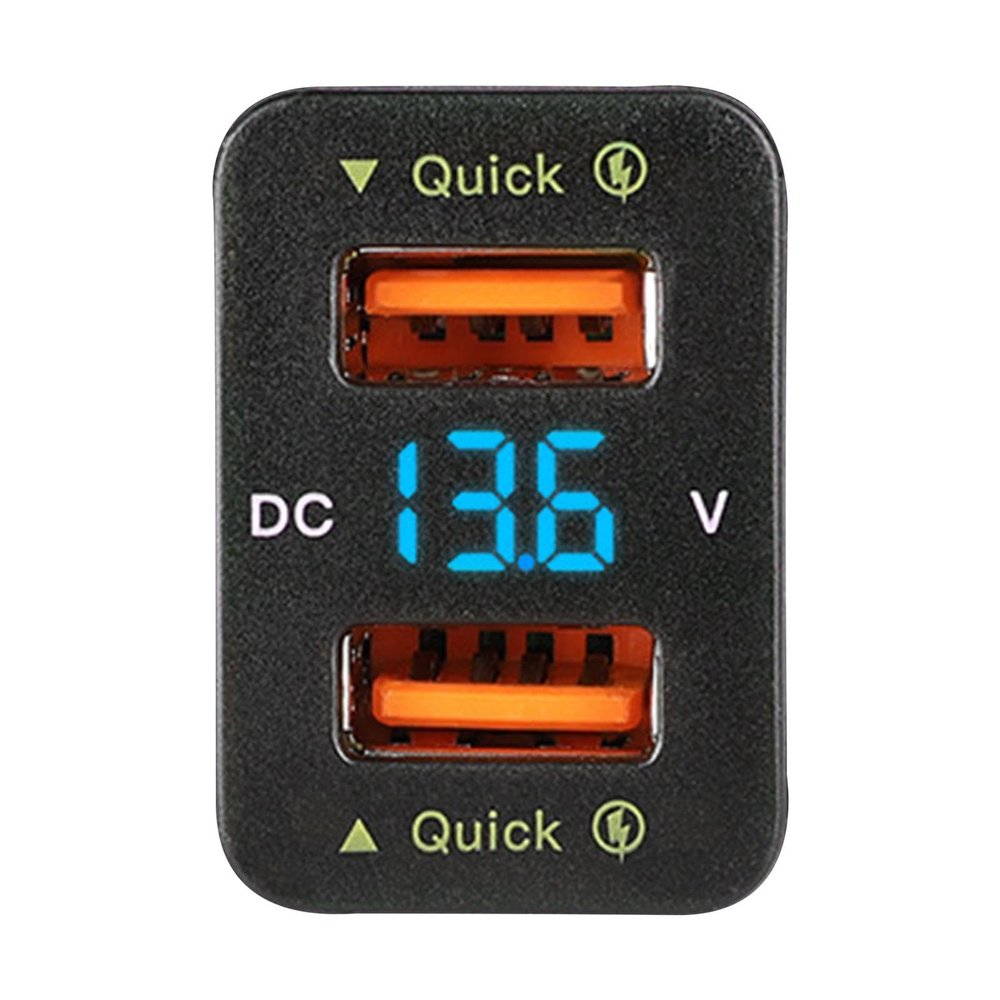 Car USB Change Adapt QC3.0 Fast Charger 12V Dual USB Phone Socket Voltage Display for Toyota, Blue
