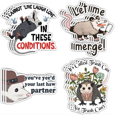 (12pcs) I Cannot Live Laugh Love in These Conditions Sticker Funny Possum Opossum Stickers Waterproof Vinyl Decal Sticker for Car Truck Laptop Water Bottle Hardhat Gifts for Street Cats Opossum Lover