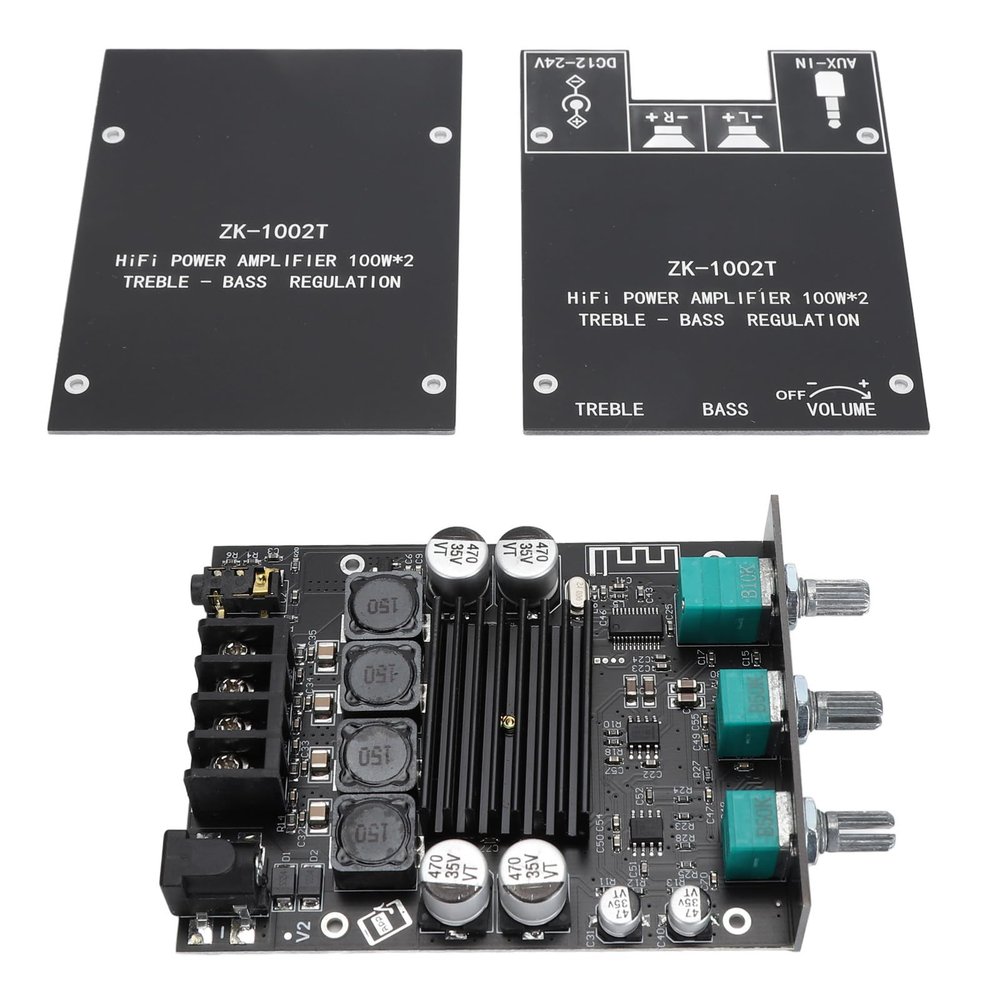 2x100W 5.0 Amplifier Board, Treble Bass Control, DC1224V, BT AUX Inputs, 2.0 Channel Stereo AMP Board for DIY Speakers