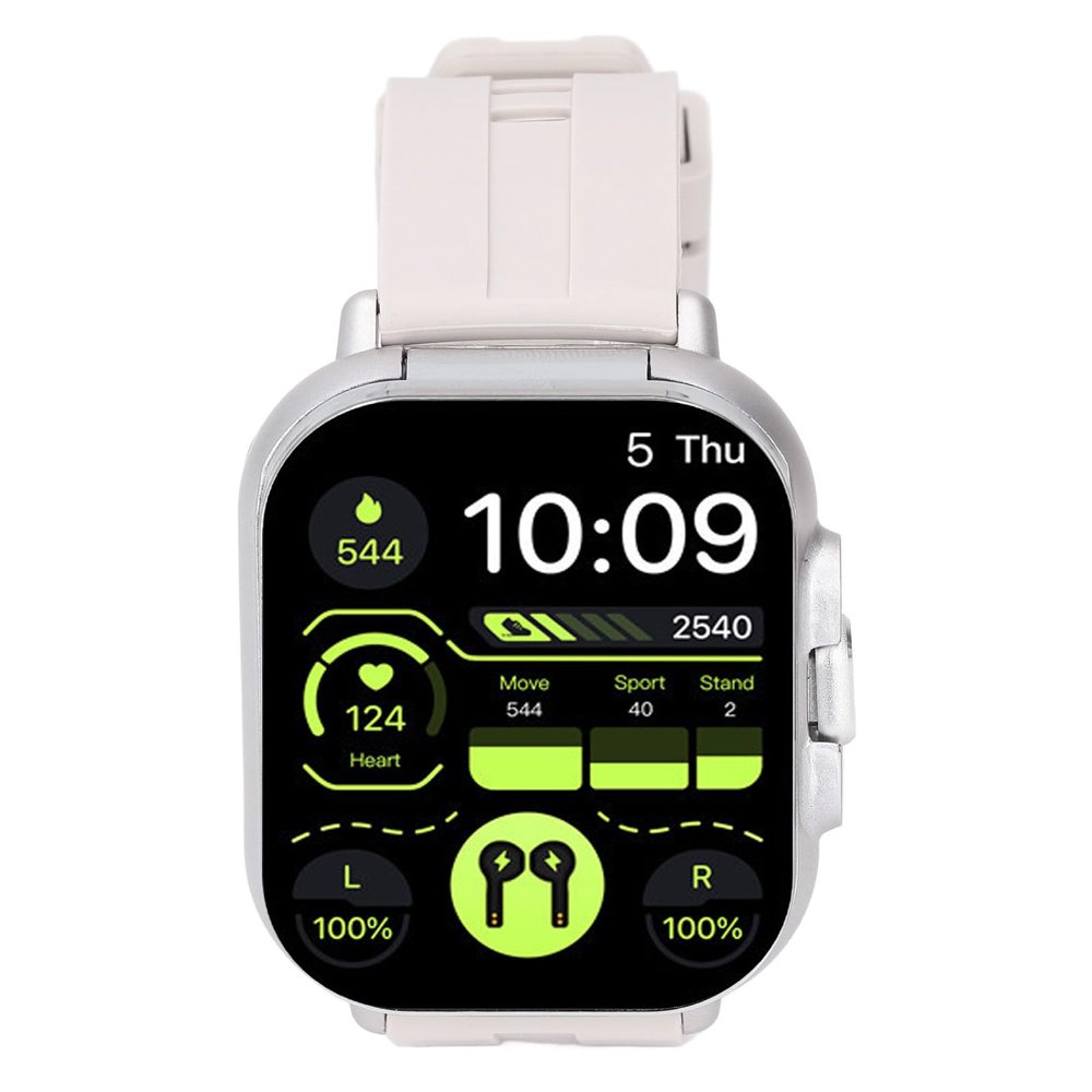 Smart Watch with Earbuds, 2 Inch Round Fitness Watch, N in 1 Watch with Step, Calories, Sleep Monitor, Heart Rate Pressure Monitor for iOS & Android (Silver)