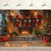 8x6ft Christmas Fireplace Backdrop Christmas Tree Xmas Stocks Brick Wall Background Eve New Year Warm Family Holiday Party Supplies Decor Kids Adult Photography Photo Studio Props view 1
