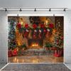 8x6ft Christmas Fireplace Backdrop Christmas Tree Xmas Stocks Brick Wall Background Eve New Year Warm Family Holiday Party Supplies Decor Kids Adult Photography Photo Studio Props view 3