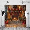 8x6ft Christmas Fireplace Backdrop Christmas Tree Xmas Stocks Brick Wall Background Eve New Year Warm Family Holiday Party Supplies Decor Kids Adult Photography Photo Studio Props view 4