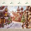 15x10ft Christmas Gingerbread House Backdrop Winter Snow Candy Home Xmas Tree Street Scene Background Birthday Baby Shower Party Supplies Decor Kids Adult Photography Photo Studio Props view 1