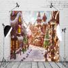 15x10ft Christmas Gingerbread House Backdrop Winter Snow Candy Home Xmas Tree Street Scene Background Birthday Baby Shower Party Supplies Decor Kids Adult Photography Photo Studio Props view 4
