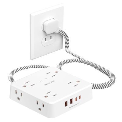 2 Prong Power Strip, WRXDMC 2 Prong to 3 Prong Outlet Adapter, 1400J Two Prong Surge Protector, 5ft Braided Extension Cord with Thin Flat Polarized Plug, 8 AC&4 USB, Wall Mountable for Old House