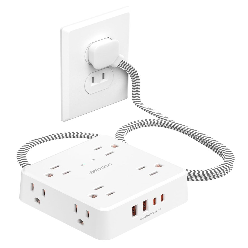 2 Prong Power Strip, WRXDMC 2 Prong to 3 Prong Outlet Adapter, 1400J Two Prong Surge Protector, 5ft Braided Extension Cord with Thin Flat Polarized Plug, 8 AC&4 USB, Wall Mountable for Old House