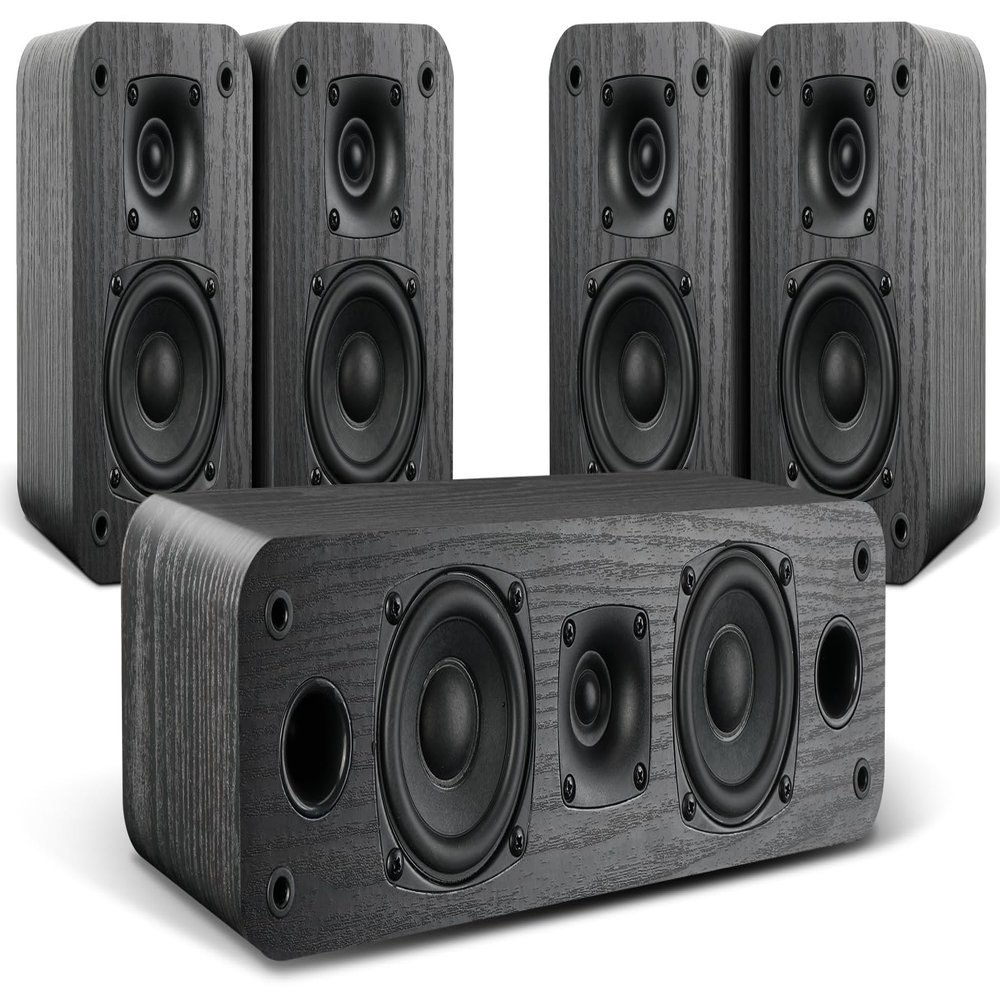 Saiyin 5.0 Home Theater System, 100w HiFi Surround Sound Speakers with Stereo Surround Sound and Classic Rretro Wood Grain for TV/PC, Passive, Amplifier or Receiver Required, Cable Not Included