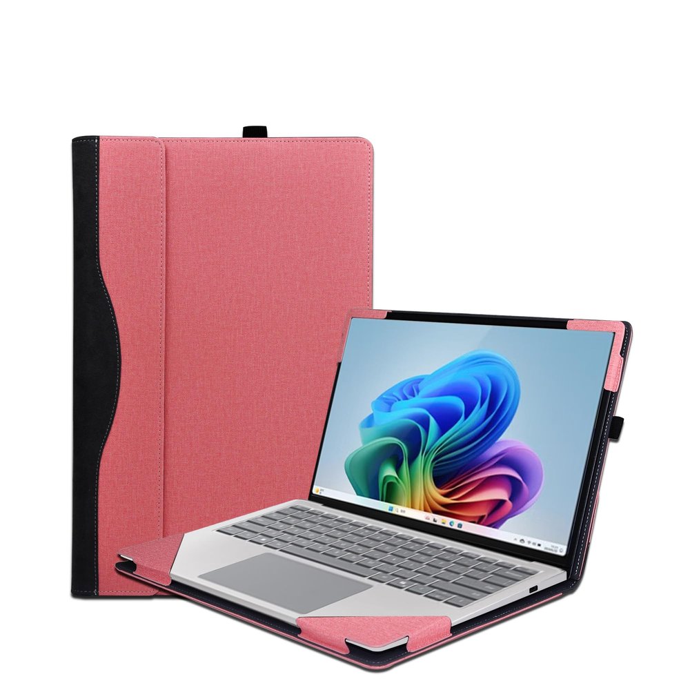 13.8 inch Laptop Case Cover for Microsoft Surface Laptop 7,PU Leather Notebook PC Separable Protection Sleeve with Pen Holder(Pink, 13.8 inch)