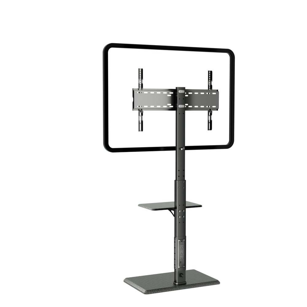 Afaloona Universal Floor TV Stand, TV Floor Mount Stand with Power Outlet & Removable Shelf for 32-75 inch TV up to 110 lbs, Swivel and Height Adjustable Tall TV Stand for Bedroom(TCP01-2-M-A01)
