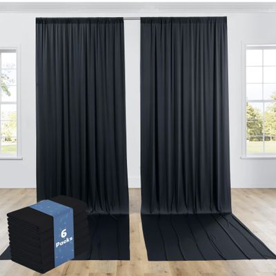 30ftx12ft Black Wrinkle-Free Wedding Backdrop Curtain -Silky Washable Black Polyester Drapes for Baby Showers, Birthday Parties, Photography, and Wedding Receptions-6 Panels 5FTx12FT
