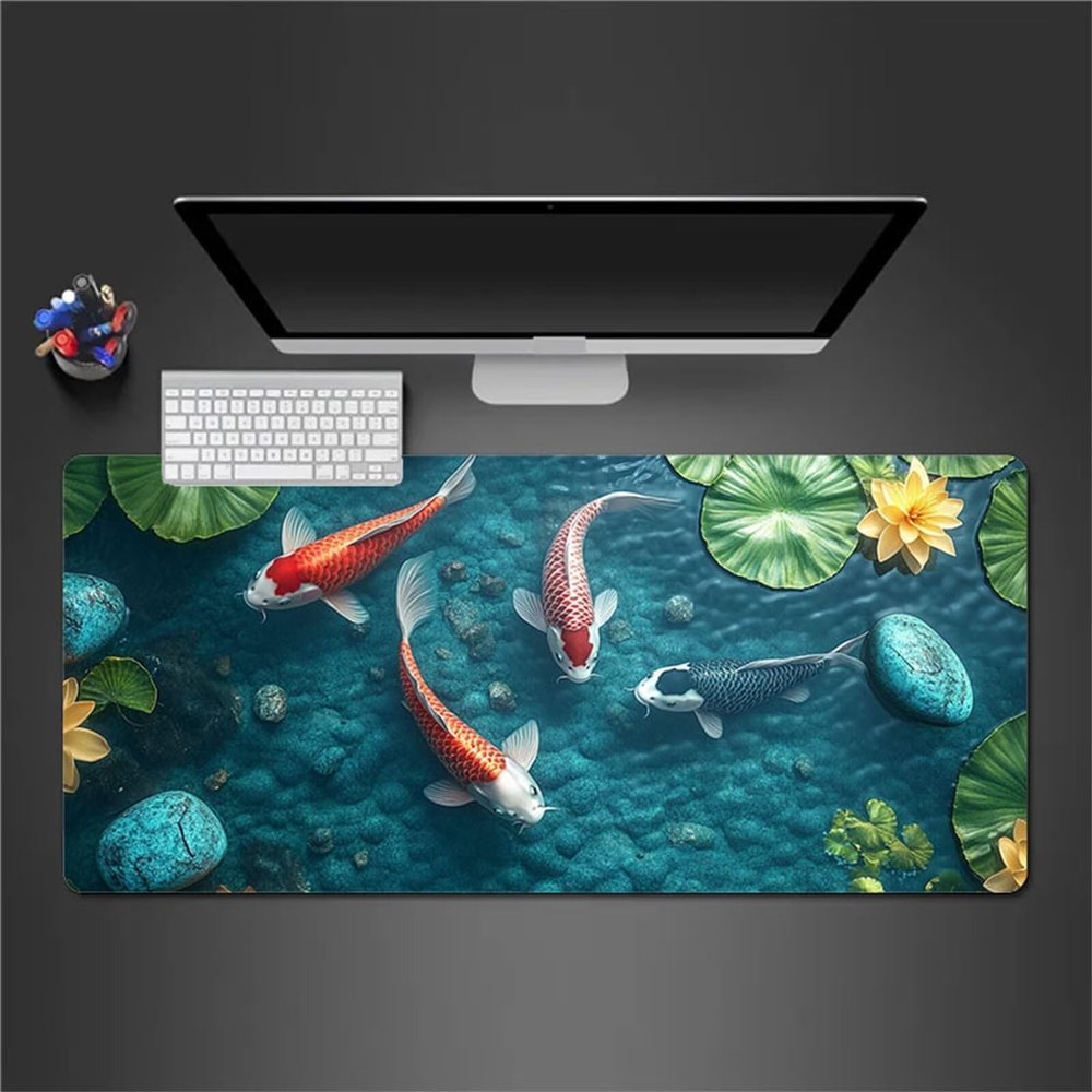 Large Gaming Mouse Pad Colorful Koi Mousepad XXL Summer Pond Desk Mat Extended Mouse Mat 27.6"x15.7"x0.12" with Non-Slip Rubber Base Easy to Clean Keyboard Pad for Laptop PC Office Gamer