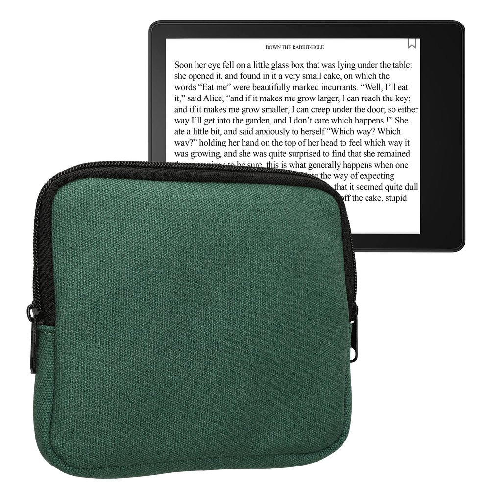 kwmobile Canvas Protective Cover Compatible with 6,8-7" eReader Cover - Canvas Cover for e-Reader with Zip - Dark Green