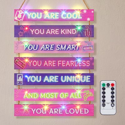 FIOBEE Girls Room Dcor for Teen Girls Boys with LED Light Wall Decor for Bedroom Motivational Inspirational Wall Art Girl Room Decoration for Kids Studyroom, 8 Kinds of Lights, Purple Game