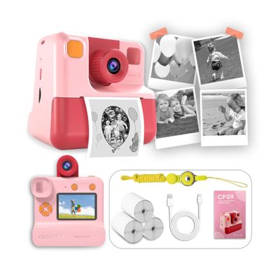 Reekei Kids Instant Print Camera 1080P HD Selfie & Video Camera with 2.0 Screen, 180 Rotating Lens, 3 Rolls Thermal Print Paper (270 Prints), Lanyard Ideal Gift for Ages 312, Pink