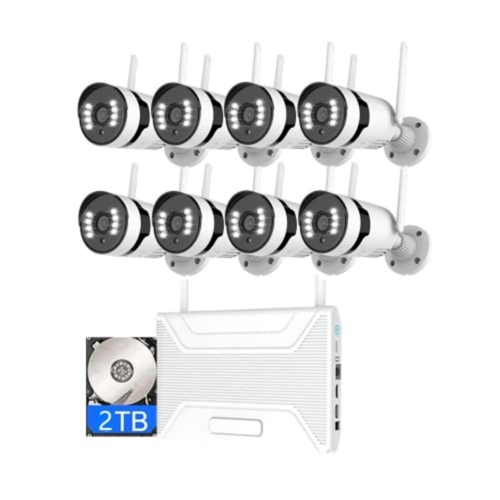 ELLOIN 8CH 5MP Wireless WiFi Home Security NVR Kit with 2T Hard Disk, Business Surveillance Camera System with Two Way Audio, Color Night Vision, Motion Detection, APP Control