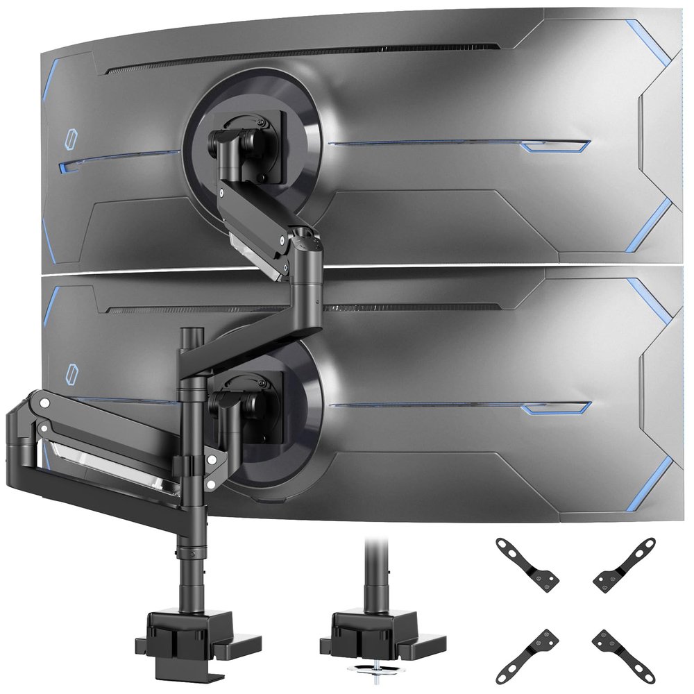 24-57 inch Dual Vertical Monitor Mount, Heavy Duty Monitor Arm for 2 Monitors, up to 59.4 lbs, Extra Tall/Wide Adjustable, Premium Aluminum Dual Monitor Desk Mount, VESA 75x75-200x200 mm