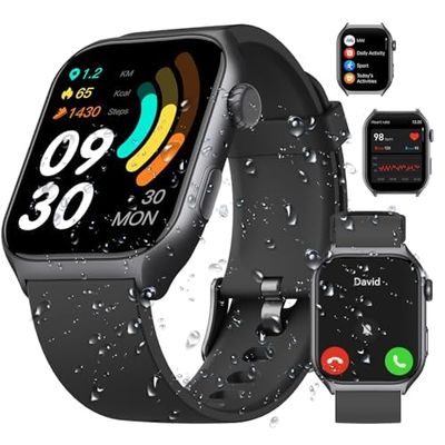 Digital Watch with 2" HD Color Screen, 45 Days Long Battery, IP68 Waterproof, Answer/Make Call/Quick Reply/AI Voice Assistant, 100+ Sport Modes, Health Fitness Tracker for Android and iOS (Black)