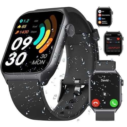 Digital Watch with 2" HD Color Screen, 45 Days Long Battery, IP68 Waterproof, Answer/Make Call/Quick Reply/AI Voice Assistant, 100+ Sport Modes, Health Fitness Tracker for Android and iOS (Black)