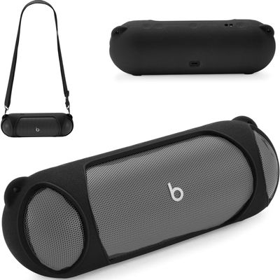 Ferbao Silicone Case for Beats Pill 2024,Travel Carrying Case with Shoulder Strap for Beats Pill 2024 Wireless Bluetooth Speaker (Black)