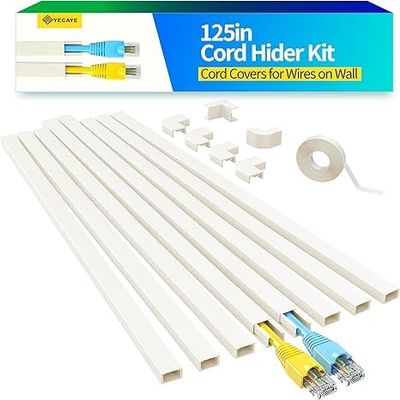 Yecaye Beige Cord Hider, One-Cord Channel Cord Cover on Wall, Cable Management Kit, Wire Covers for Cords, W0.59in H0.4in, Beige