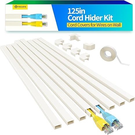 Yecaye Beige Cord Hider, One-Cord Channel Cord Cover on Wall, Cable Management Kit, Wire Covers for Cords, W0.59in H0.4in, Beige