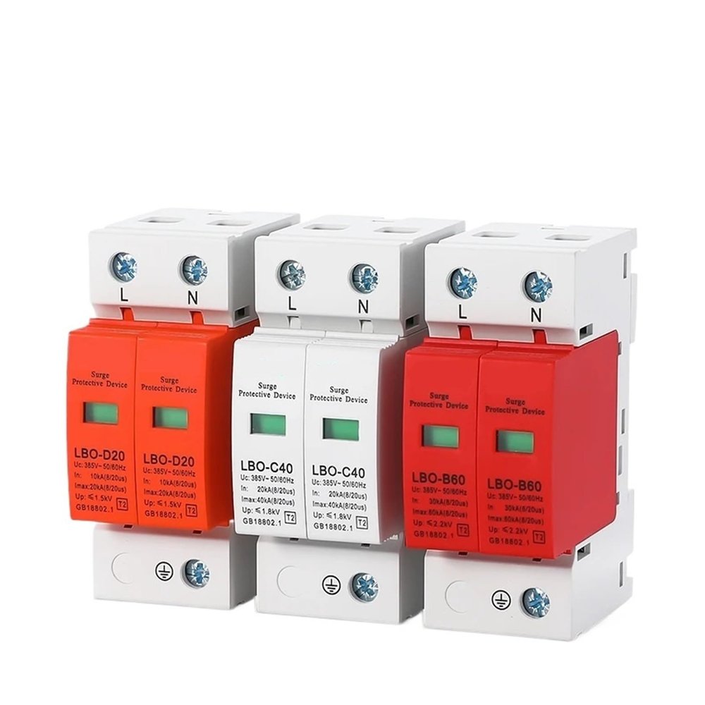 Surge Arrester Protective Lightning Protector 1Pcs SPD 2P Surge Protector Low Voltage AC Distribution Household Lightning Protection Device Arrester Power Switch Module LBO(2P 385V AC,30-60KA(Red))