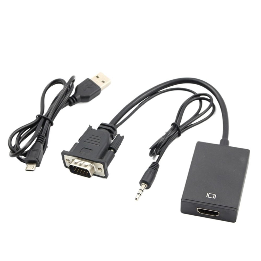 1080P Full HD VGA to HDMI-Compatible HD Converter Adapter Cable with Audio and USB Power Supply with Micro USB Charging Port