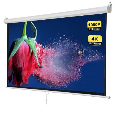 60 Inch Manual Pull Down Projector Screen, 16:9 4:3 Projection Screen with Slow Retract Mechanism, 4K HD Retractable Portable Projector Screen for Home Theater Movie Office Game(16:9)