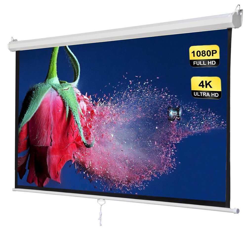 60 Inch Manual Pull Down Projector Screen, 16:9 4:3 Projection Screen with Slow Retract Mechanism, 4K HD Retractable Portable Projector Screen for Home Theater Movie Office Game(16:9)