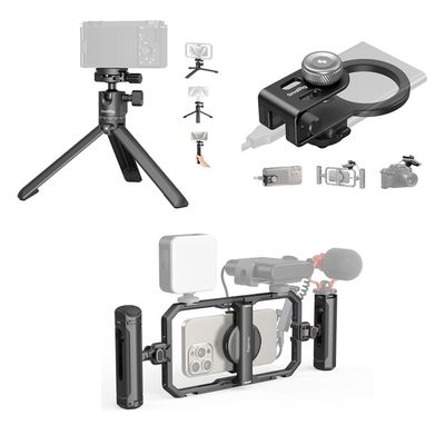 Bundle: SmallRig Portable Mini Desktop Tripod 4630+SMALLRIG SSD Holder 2-in-1 SSD Mount Bracket for MagSafe with Cold Shoe Cable Clamp 4779+ SmallRig Universal Quick Release Phone Cage Kit Basic 4597