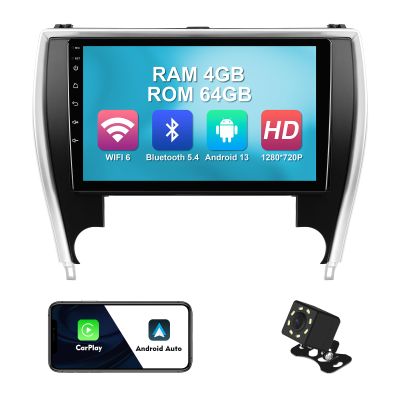 4+64G 10.1-inch Android 13 WiFi 6 Car Stereo for Toyota Camry 2015-2017 IPS Touchscreen Screen Bluetooth 5.4 Car Radio with Carplay & Android Auto Support Backup Camera FM Navi SWC